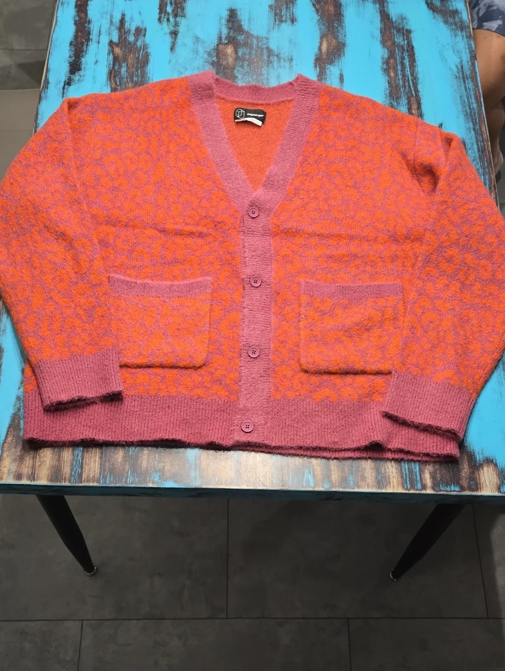 Original Use Pink and Orange Patterned V-Neck Cardigan NWOT!!